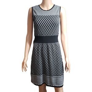 Jones New York Black & White Knit Sleeveless Fit & Flare Dress SMALL